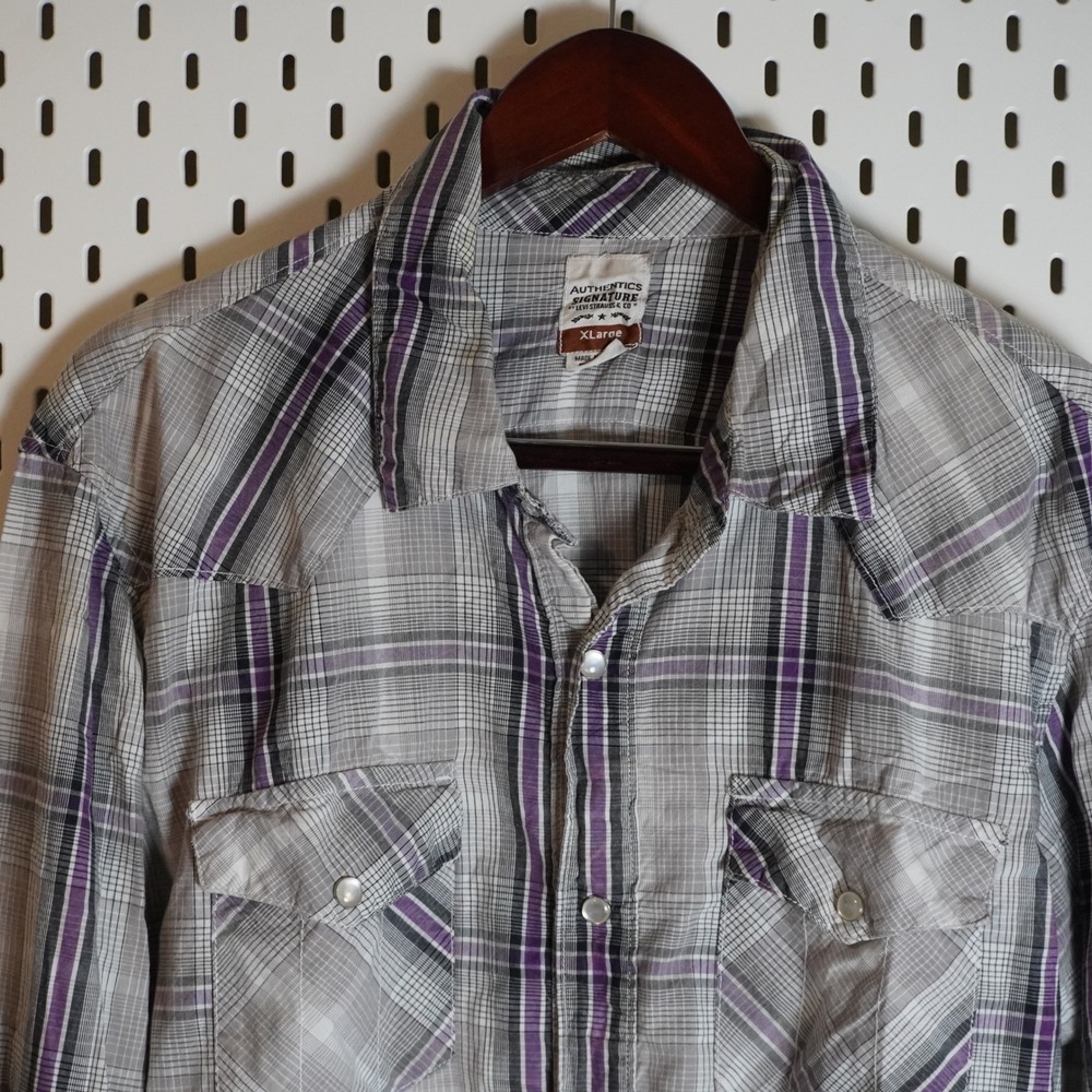 Authentics Signature Levi Strauss Co Plaid Snap Button Western Shirt XL‎